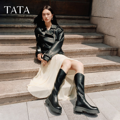 蔡文静同款TATA他她软糖靴弹力靴长筒靴厚底骑士靴高筒靴CE301DG5 - 图2