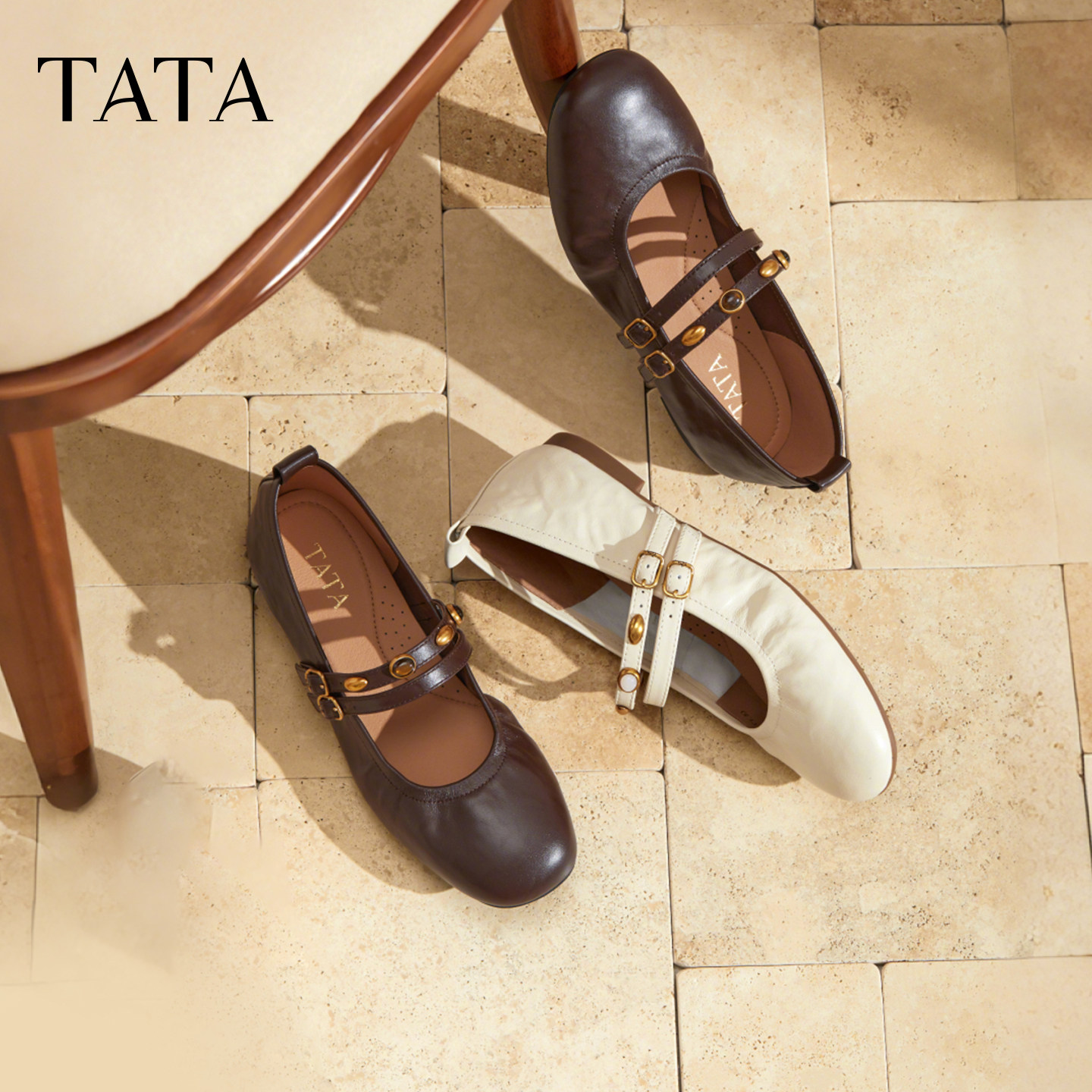 TATA他她女鞋2025羊皮浅口平底单鞋法式气质芭蕾玛丽珍鞋7QX06CQ5,淘宝优惠券,粉丝福利购,淘宝优惠卷