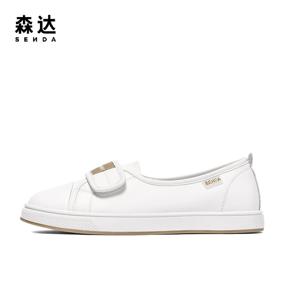 森达小白鞋女2024春新魔术贴舒适休闲鞋纯色一脚蹬板鞋ZTC05AQ4