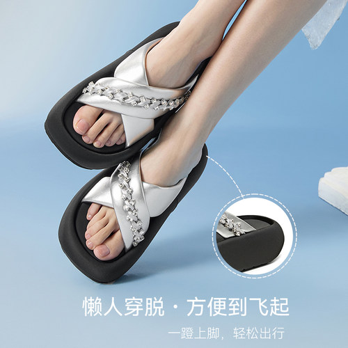 百思图夏季新款时尚简约通勤休闲百搭拖厚底增高女拖鞋E8223BT5 - 图2