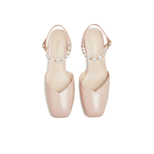 天美意包头后空粗跟凉鞋女外穿时装凉鞋高跟鞋新款BI771BH4