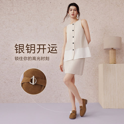 百思图2026春季新款乐福鞋简约复古休闲通勤粗跟女单鞋BV158AA6 - 图2