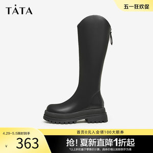 Tata他她V口厚底长筒靴女英伦显瘦骑士靴高筒靴冬季DGAA1DG3