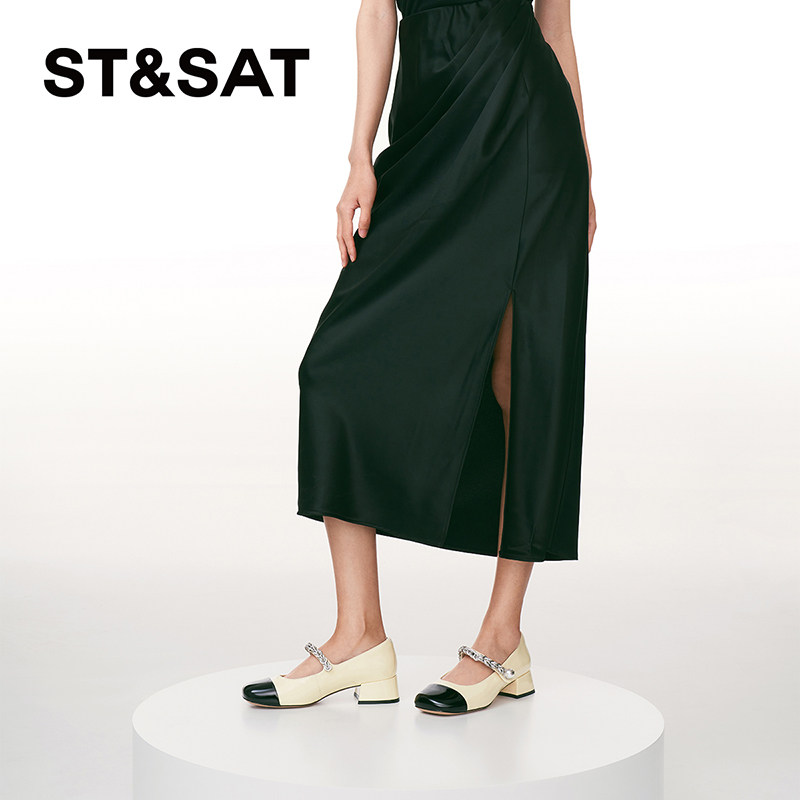 星期六小香风拼色粗跟玛丽珍鞋女24新款赫本鞋浅口单鞋SSC1111040,淘宝优惠券,粉丝福利购,淘宝优惠卷