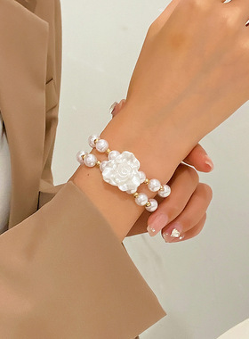 Fashionable pearl bracelet for women, retro multi-layer手链
