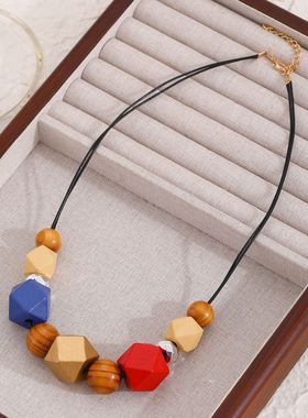 女串珠毛衣链 Wooden women's handmade beaded pendant necklace