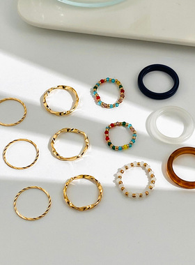 Women's vintage fashion contrasting beaded multi-piece ring