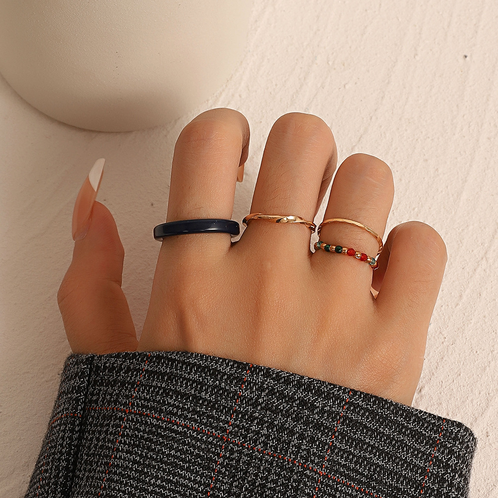 Simple Set rings Women's Vintage Beaded Ring设计感食指环戒指 - 图2