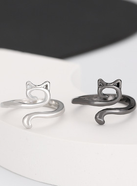 Opening Adjustable Fashion Animal Cat Ring Jewelry欧美猫戒指