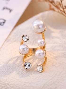 hyperbole large pearl opening rings index finger ring female