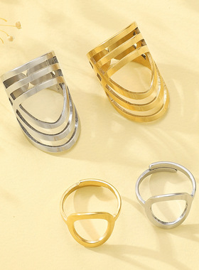 golden Silver Fashion Oval Ring open everyday rings金色戒指
