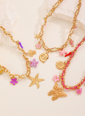 Holiday necklace dolphin shell conch starfish pendant women