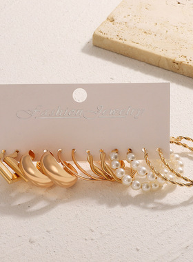 square European American women 6pairs vintage pearl earrings
