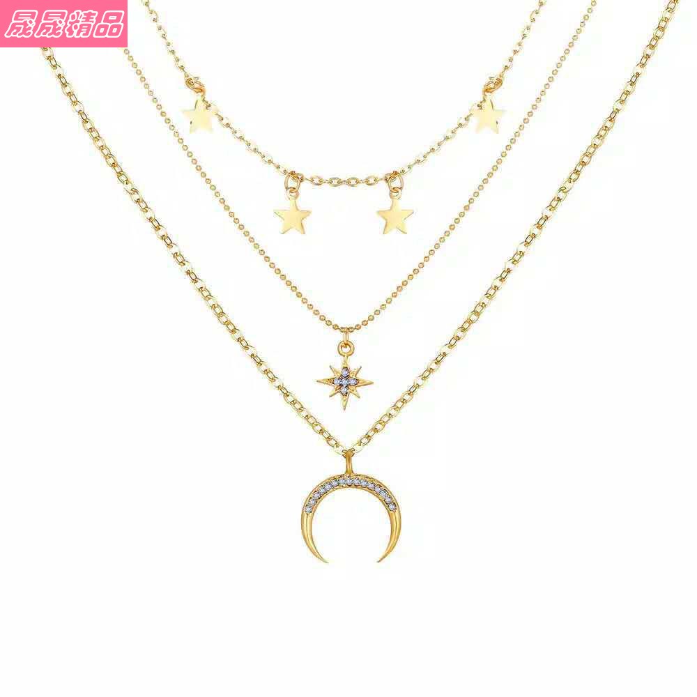 alloy multilayer necklace hip-hop girl clavicle chain choker-图3