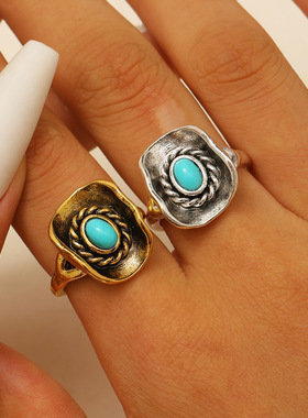 Retro Western Cowboy Boots Hat Tauren Set Ring Female Punk