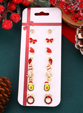 Graceful female Christmas earring set cartoon alloy ear stud