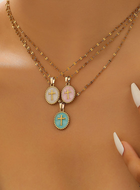 Cross Madonna pendant necklace women's collarbone chain项链