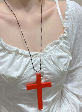Cross long spicy girl accessories retro necklace wooden项链