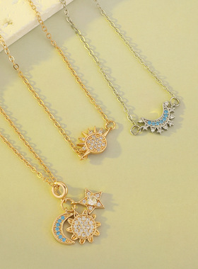 Elegant Women's Jewelry moon Sun Diamond Necklace Bracelet