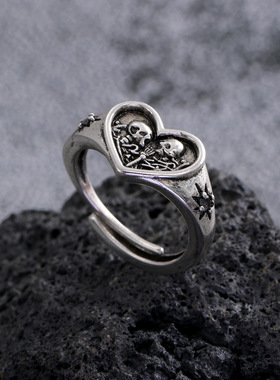 戒Halloween punk Love Double Couple Skull skeleton Open Ring