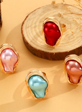 Simple girl Jewelry Colored Pearl Ring Vintage Finger rings