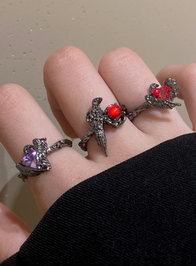 Gender Punk Red Diamond Open Ring Men Vintage Ring复古戒指女
