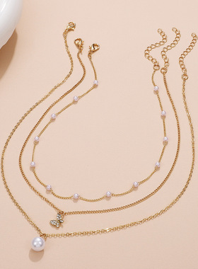 Design sense Eye multi-layered pearl Clavicle necklace women