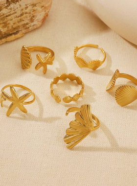 New jewelry vacation starfish ocean opening ring women's