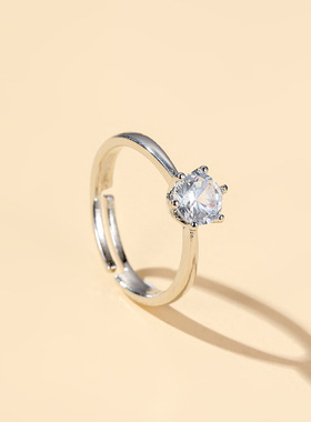 六爪镶锆石开口戒指情侣戒指