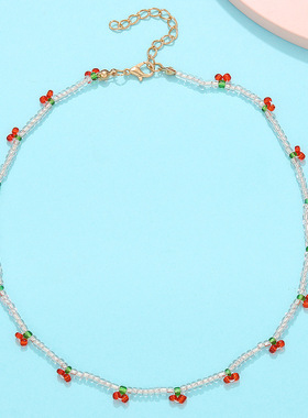 clavicle transparent beaded ethnic style short necklace girl