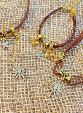 brown leather necklaces double-layer collarbone Neckchain