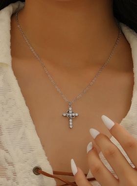 women Crown Artificial diamond Cross Necklace Female Jewelry