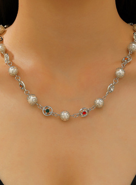 Pearl flower colorful gemstones women's collarbon necklace