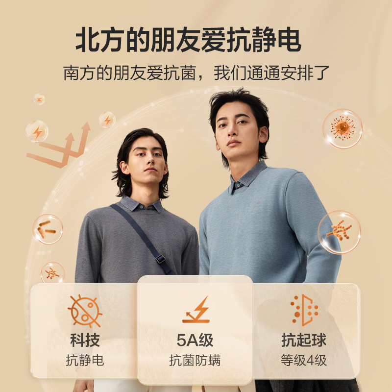 【含羊毛】红豆男装加绒假两件24秋冬新品休闲针织衫衬衫领毛衣男