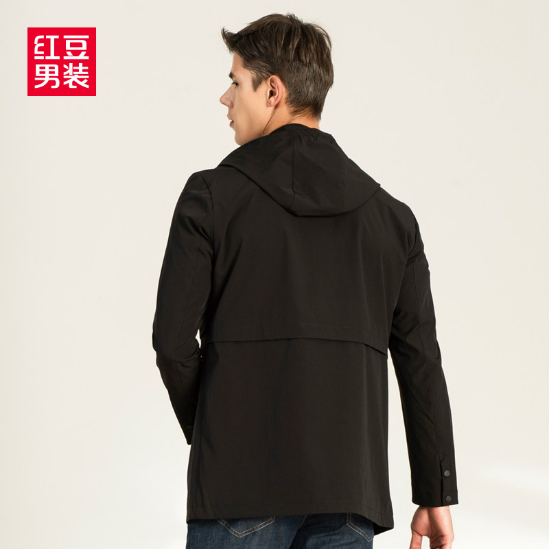 红豆男装 21年春装新款 男式简约中长款连帽风衣外套 天猫优惠券折后￥79包邮（￥159-80）