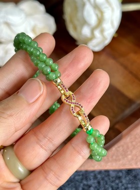 俄罗斯碧玉和田玉小珠径立体多圈麻花手串珠链款低调奢华气质款女