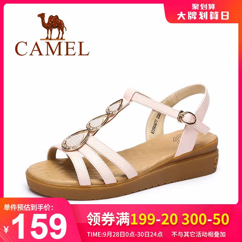 骆驼夏新款波西米亚一字扣平底凉鞋 骆驼outlets店时装凉鞋