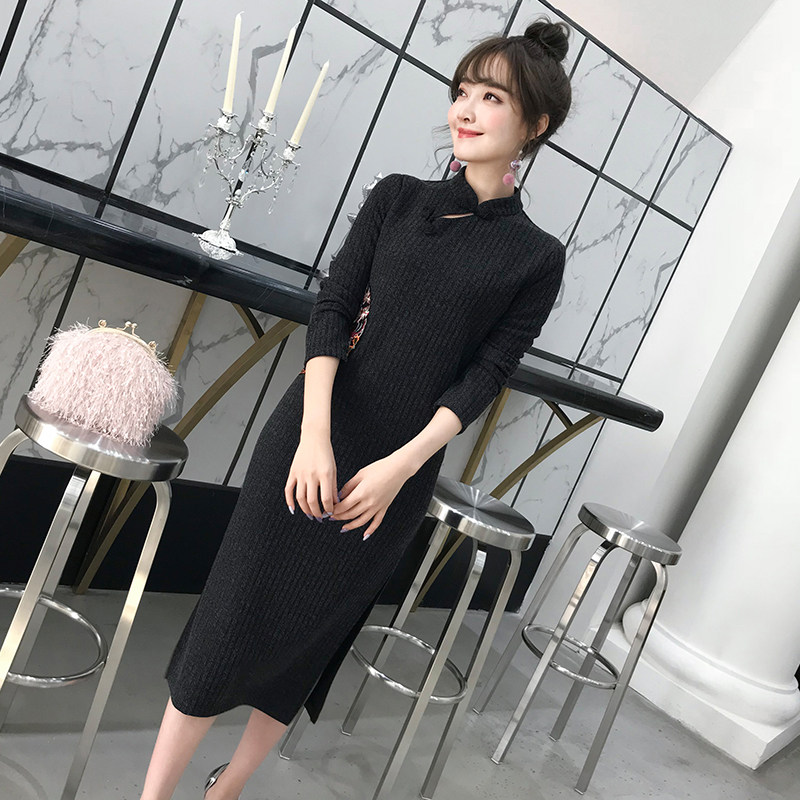 复古中国风春秋改良版旗袍2025新款长袖年轻款气质新中式连衣裙 - 图1