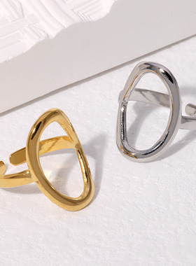 Women Ringsins风简约几何钛钢戒指女开口可调节不锈钢指环个性