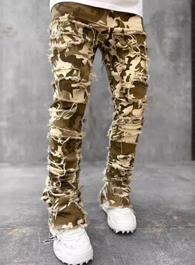 Men's jeans Man新款男士牛仔直筒裤街头时尚ins爆款弹力贴布牛仔
