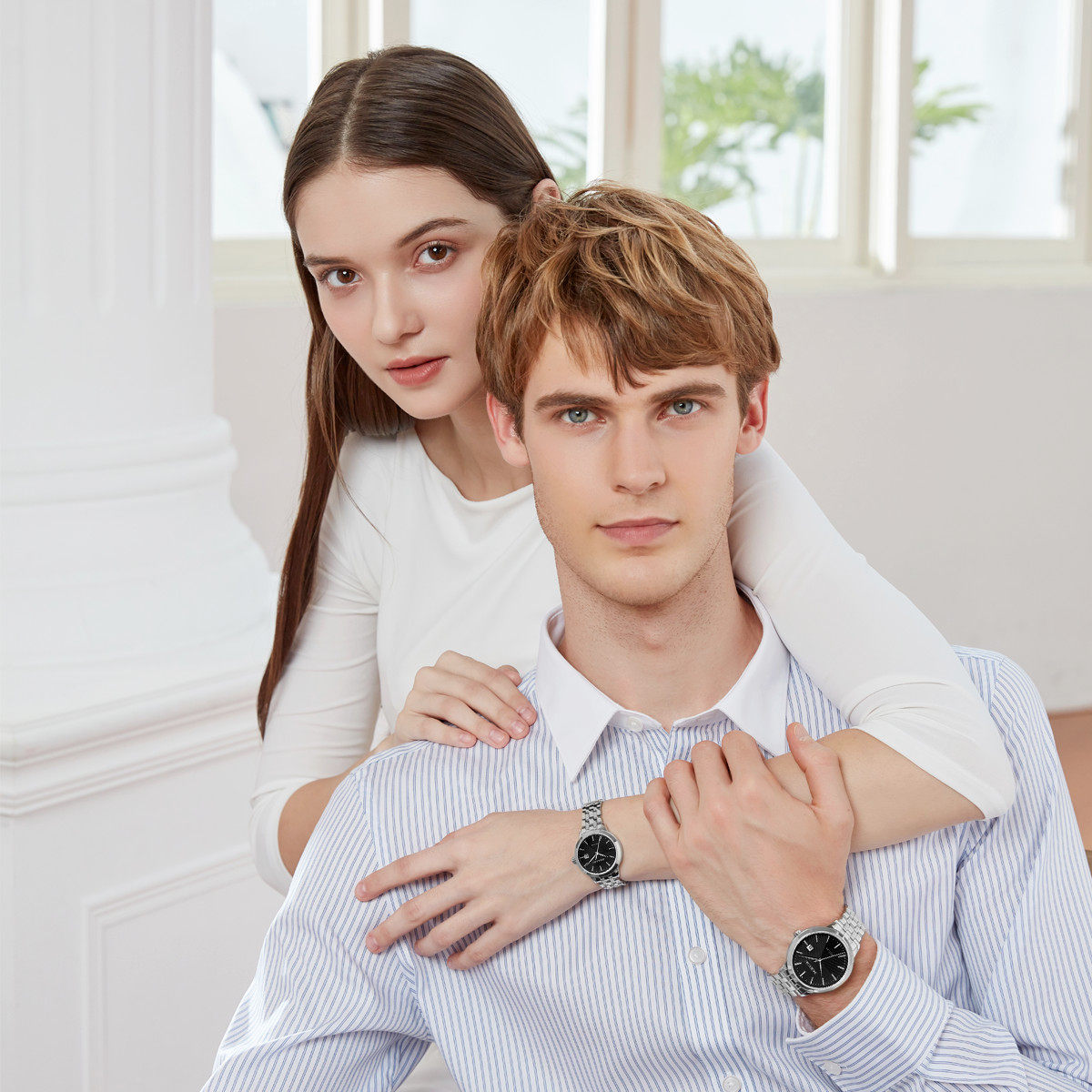 罗西尼手表男专柜同款简约商务男表钢带日历石英表情侣手表女5911