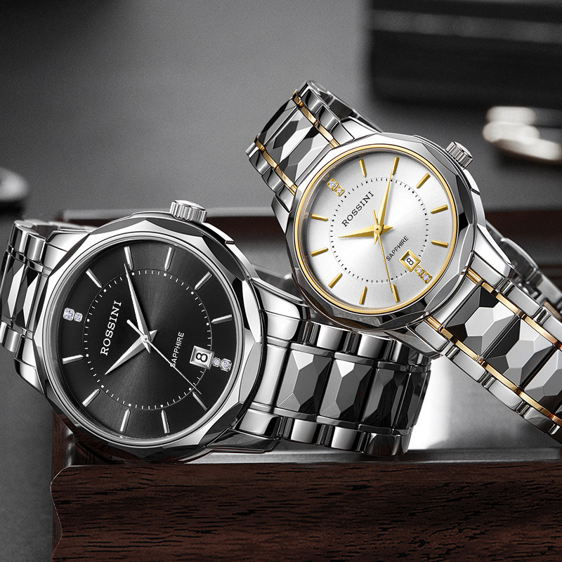 罗西尼手表男正品钨钢商务石英表防水日历潮流石英女士腕表519889