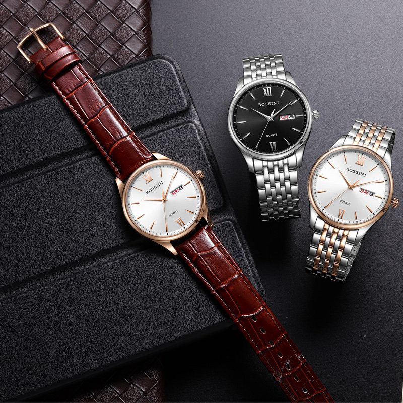 罗西尼正品牌皮带防水商务石英表 罗西尼outlets店国产腕表