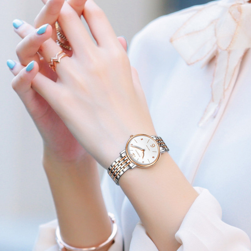 罗西尼手表女正品简约清新休闲石英女表精钢防水时尚女士表716728