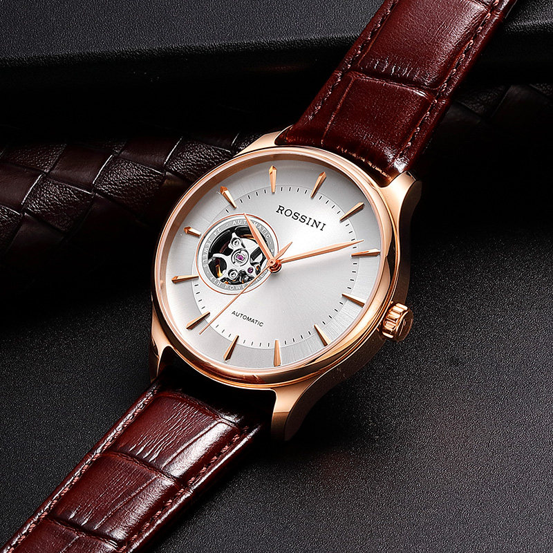 罗西尼男自动精钢带镂空商务机械表 罗西尼outlets店国产腕表