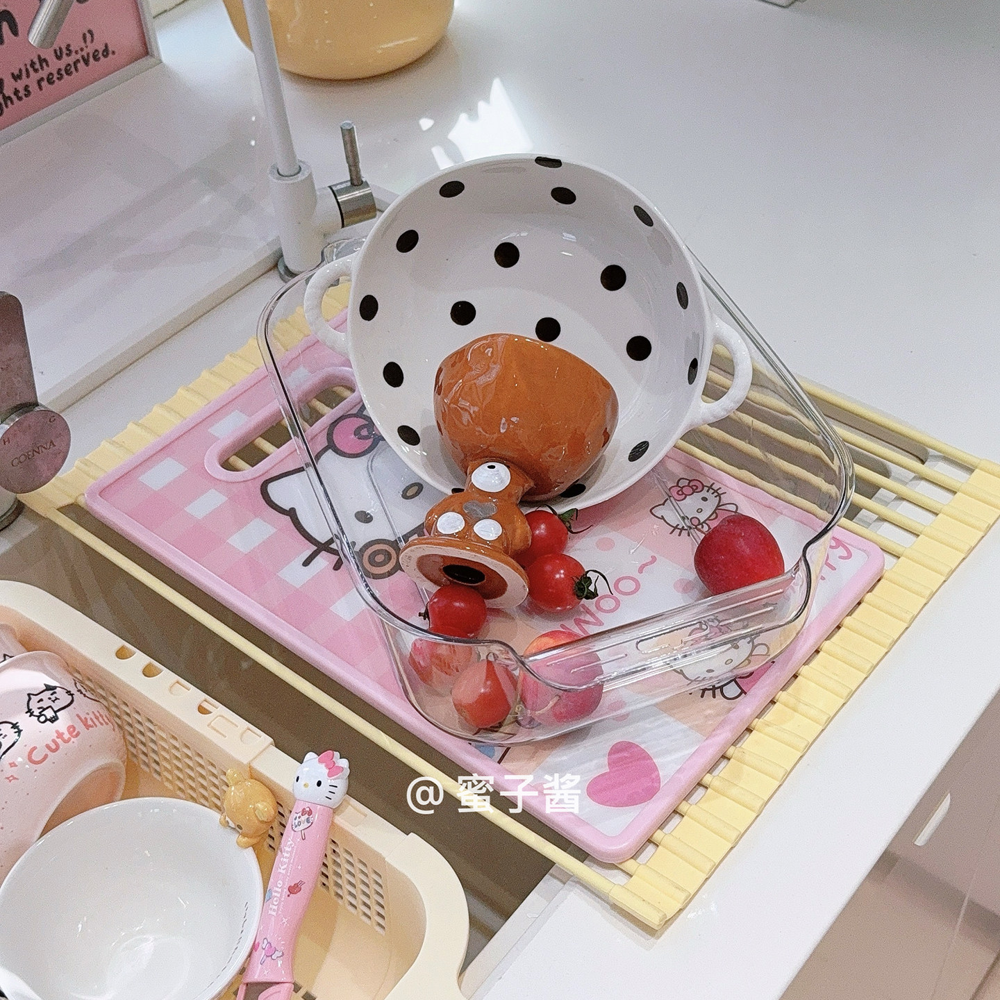 奶黄色家用厨房伸缩沥水篮塑料洗沥两件套蔬果清洗菜盆水槽置物架,淘宝优惠券,粉丝福利购,淘宝优惠卷