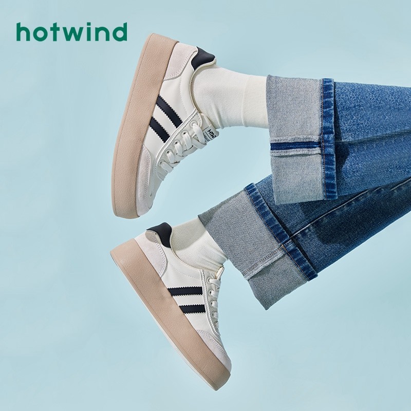 热风秋季新款女士松糕底板鞋运动德训鞋系带圆头阿甘鞋女,淘宝优惠券,粉丝福利购,淘宝优惠卷