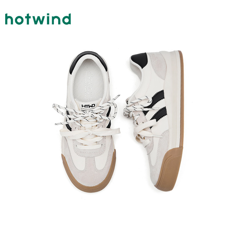 热风平底德训鞋女鞋2025年秋季新款女士复古小白鞋子简约百搭板鞋,淘宝优惠券,粉丝福利购,淘宝优惠卷