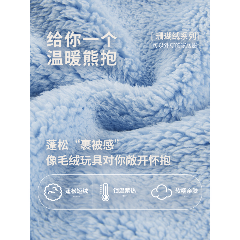 热风春冬季新款女趣味毛绒卡通睡裙保暖家居服可爱长裙睡衣