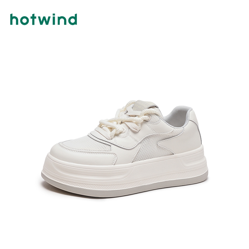 热风秋季新款女士松糕底显高板鞋运动户外跑步鞋百搭小白鞋 - 图3